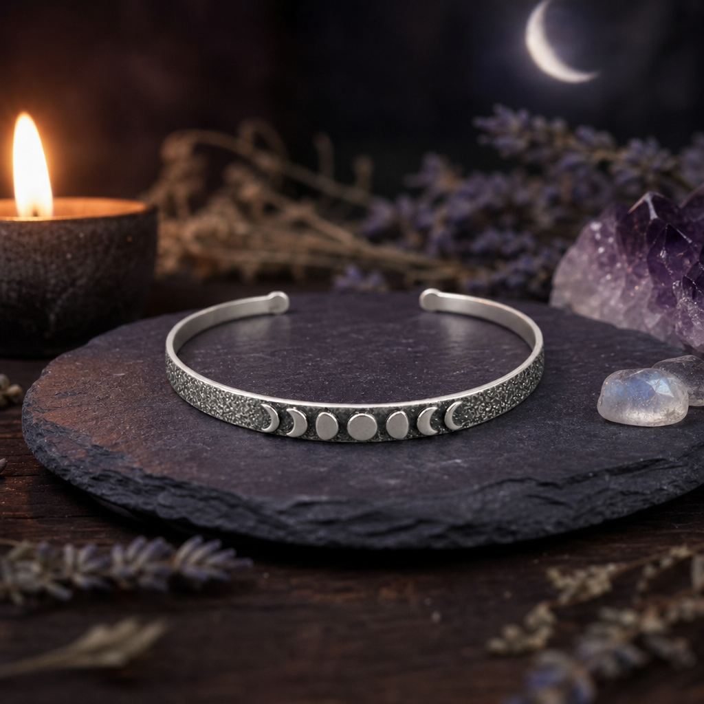 Silver Moon Phase Adjustable Cuff Bracelet — Trust Your Journey