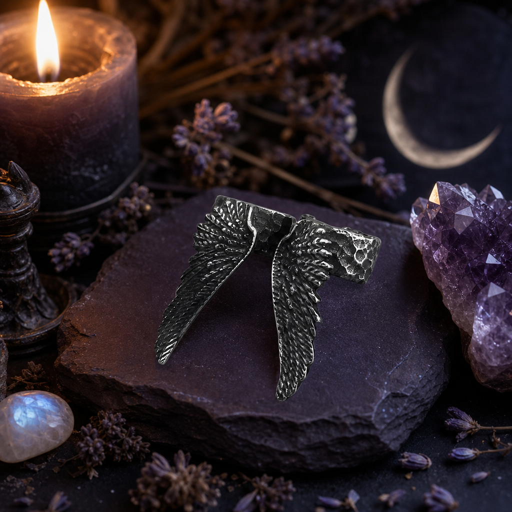 Ear Cuff Set Silver Bird Raven Angel Wings