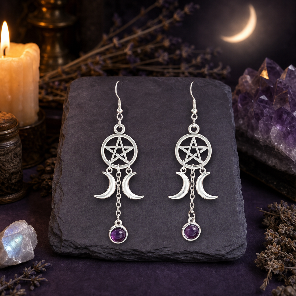 Pentacle Moon Crystal Earrings
