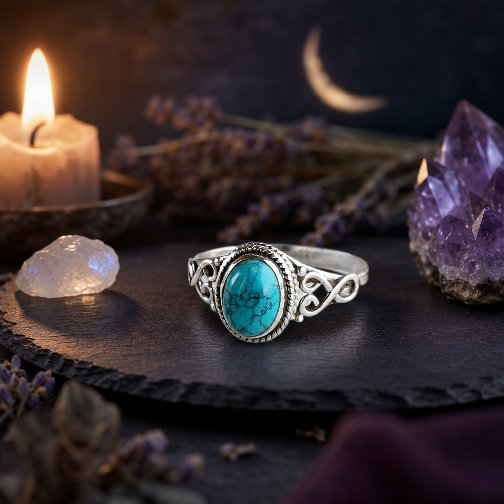 Oval Blue Howlite Heart Ring