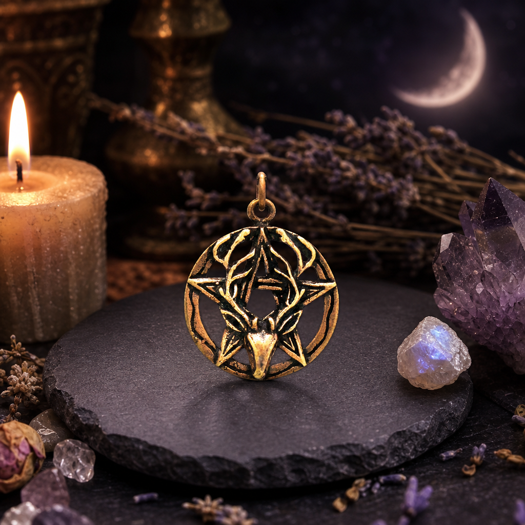 Bronze Stag Head Pentacle Pendant