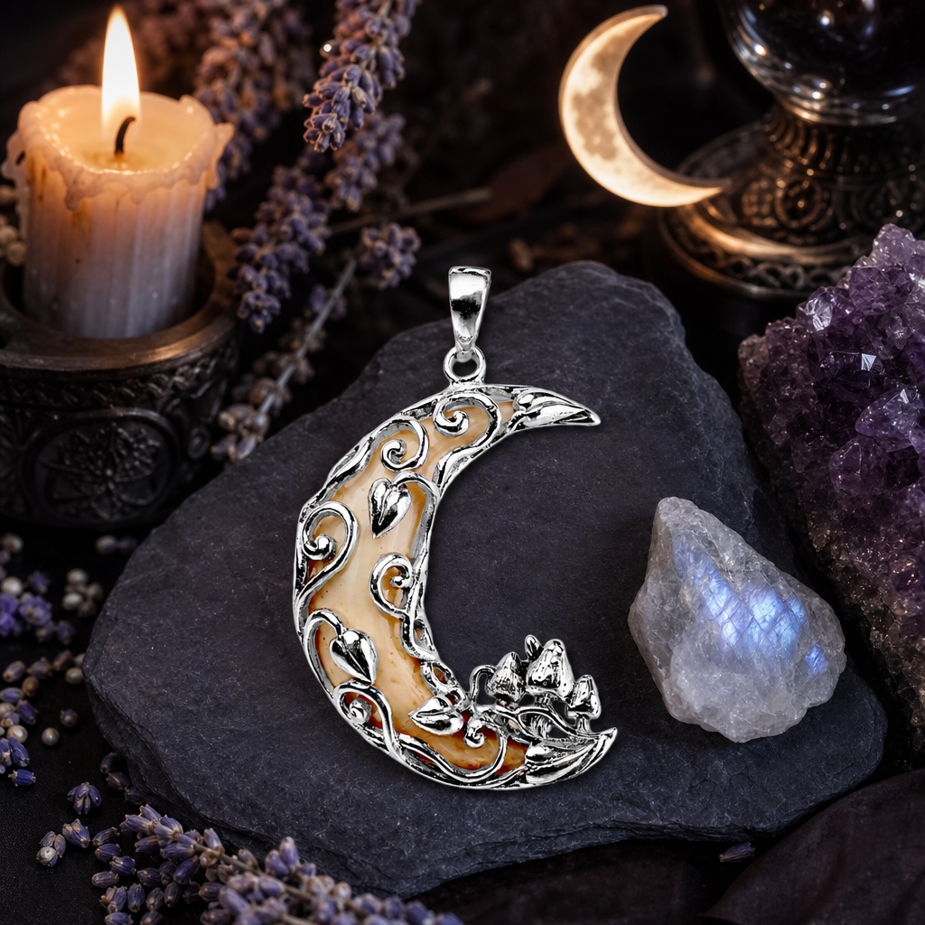 Silver Mushroom Moon Pendant
