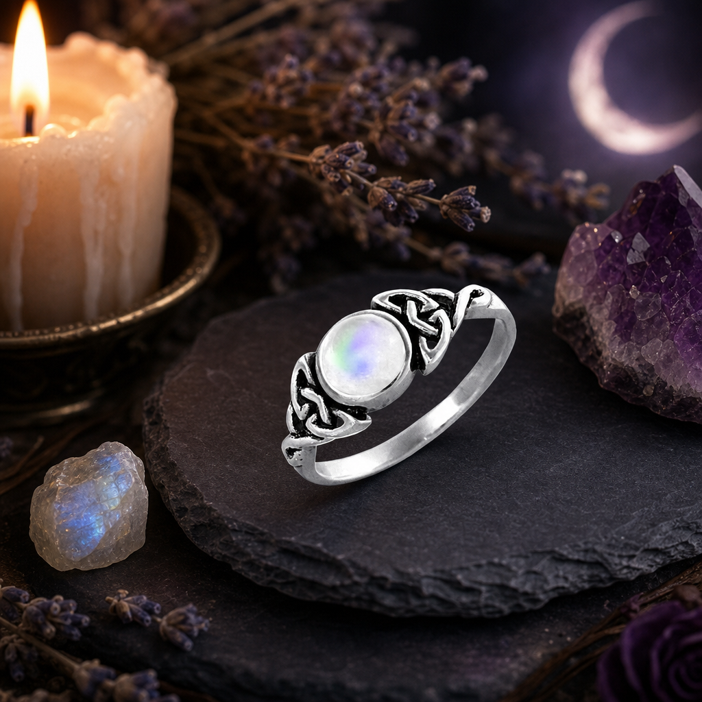 Silver Celtic Moonstone Ring
