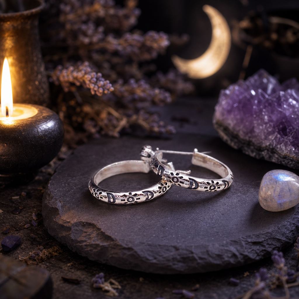 Dainty Silver Luna Hoop Earrings