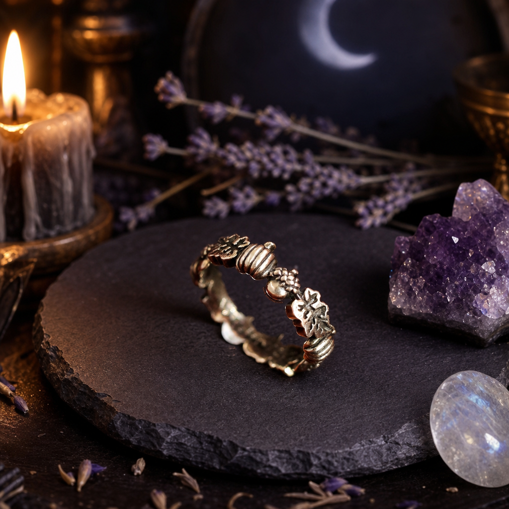 Autumn Is Calling Pumpkin & Acorn Boho Wreath Ring