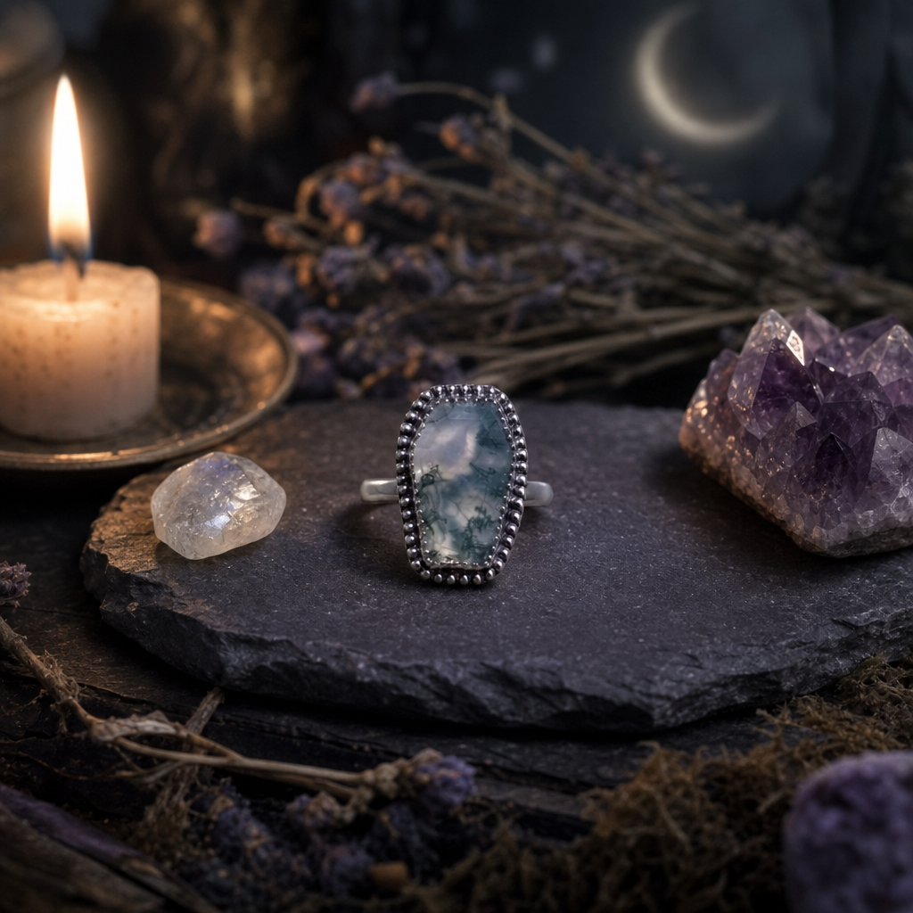 Size 7.5 Moss Agate Ring