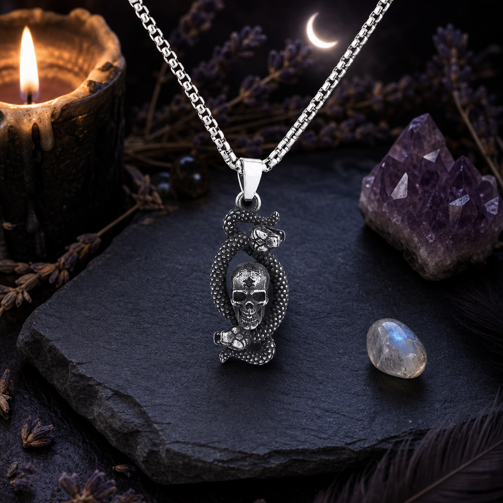 Skull With Snake Pendant