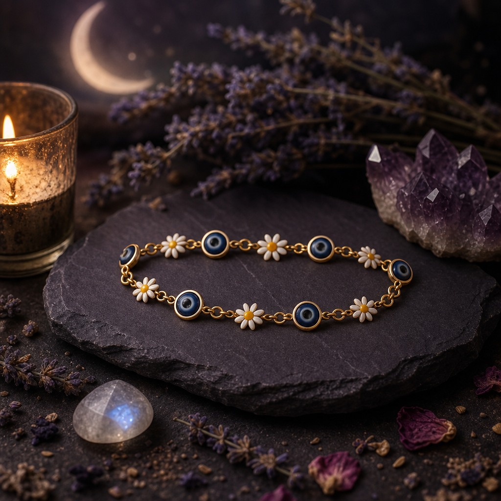 Daisy Flower Evil Eye Anklet