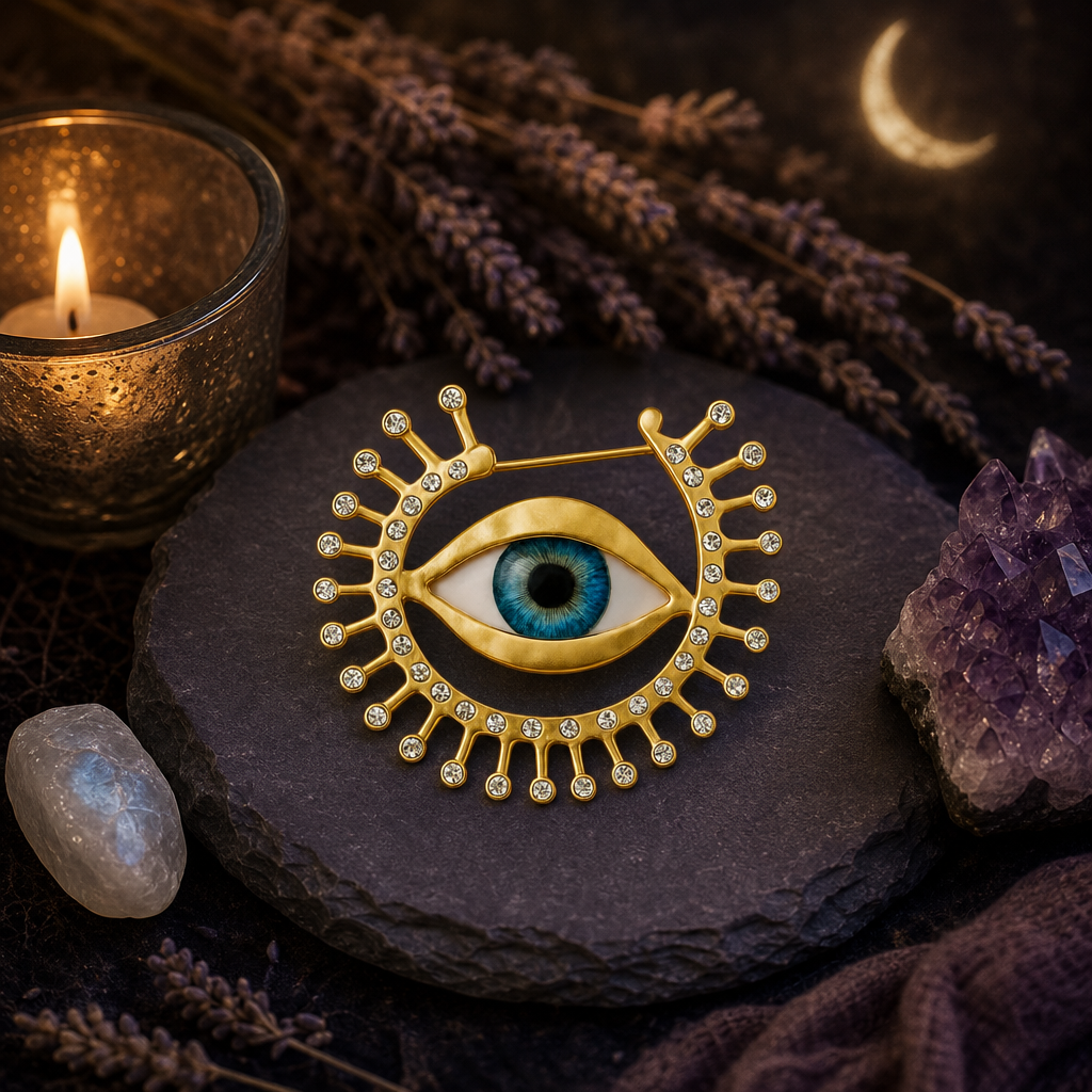 White Gold Evil Eye Pin