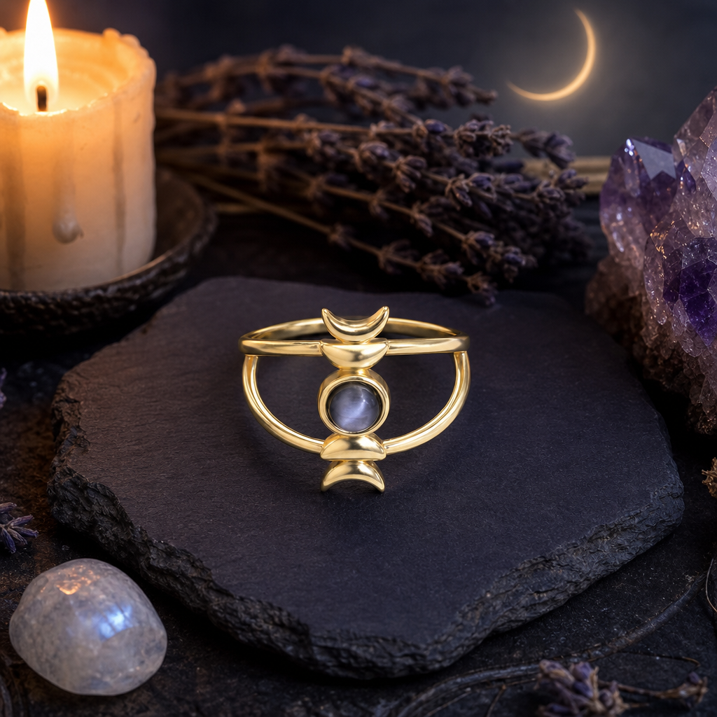 Sheen Obsidian Moon Phase Ring