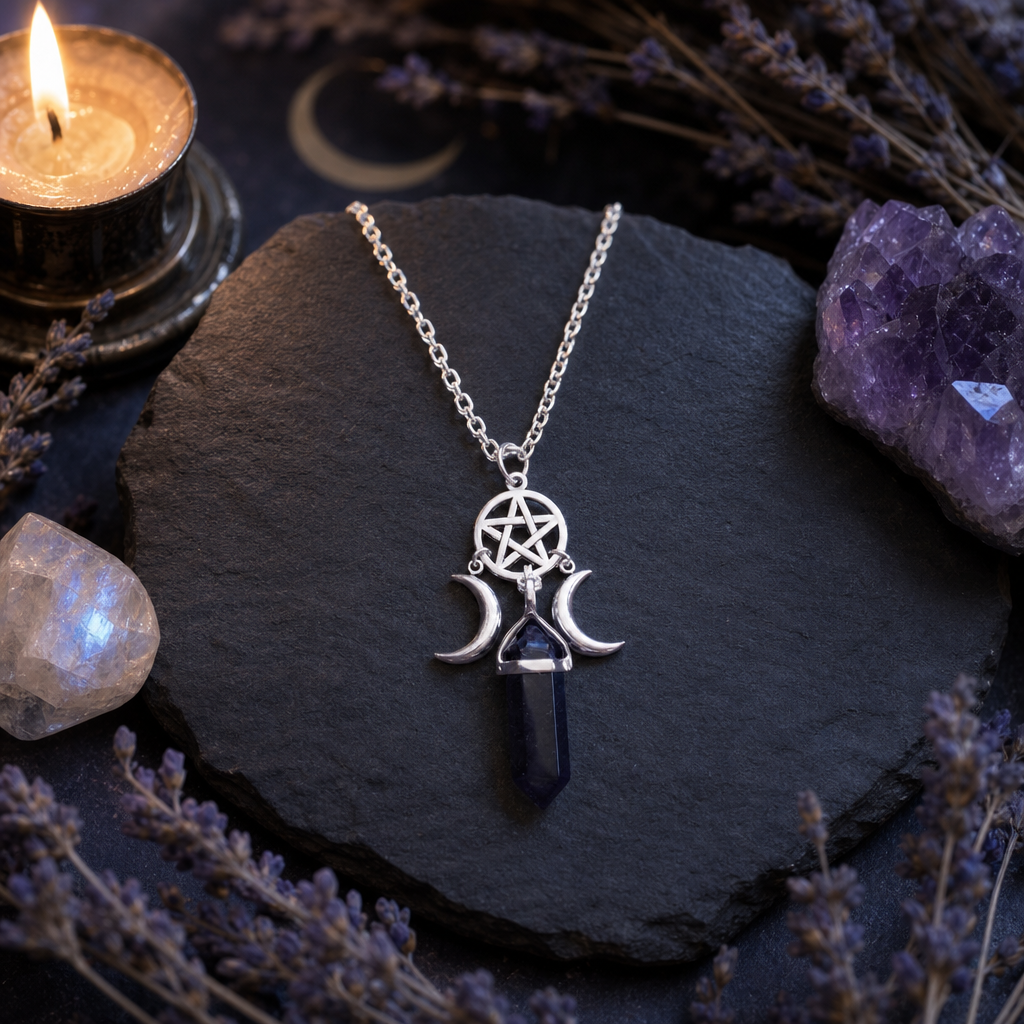 Pentacle Triple Moon Crystal Necklaces