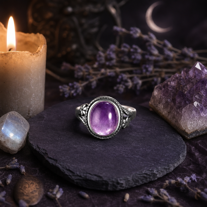 Sterling Silver Stone Oval Flower Ring