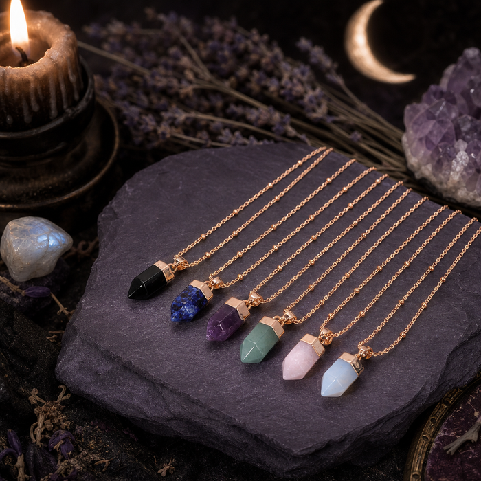 Crystal Point Gold Pendant Necklaces