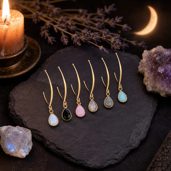 Crystal Faceted Teardrop Gold Earrings