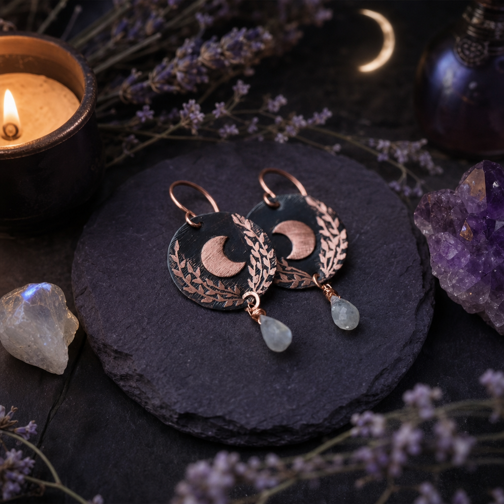 Moonstone Moon Leaf Earrings