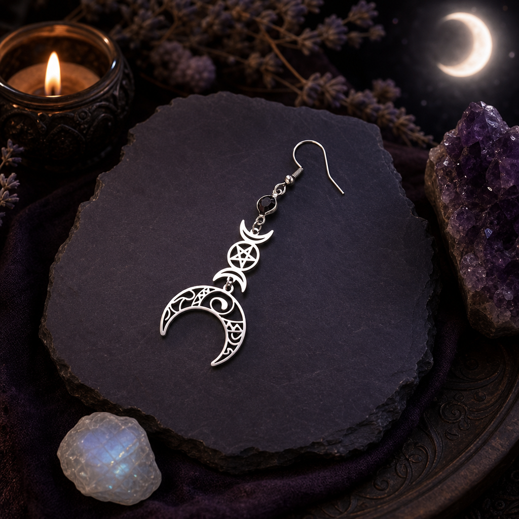 Triple Moon Pentacle & Witches Knot Earrings