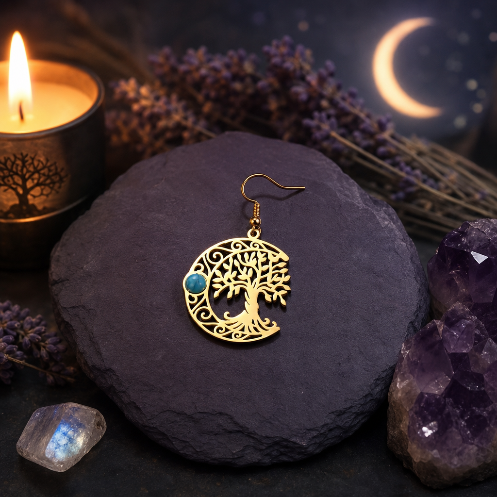 Turquoise Celtic Tree Moon Earrings