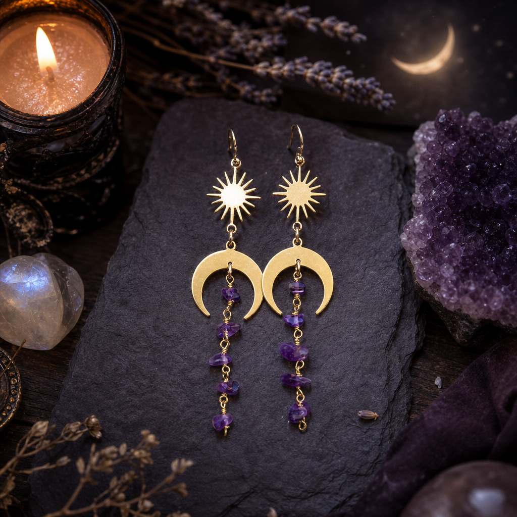 Crystal Chip Moon & Sun Earrings