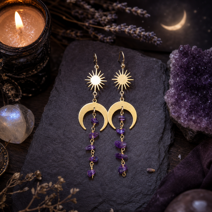 Crystal Chip Moon & Sun Earrings