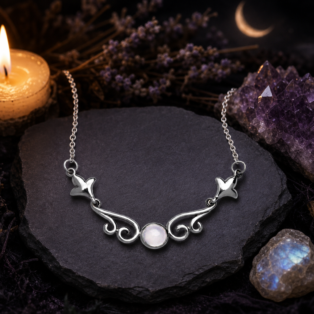 Silver Moonstone Scroll Necklace