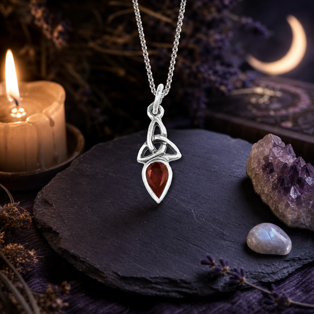 Silver Garnet Trinity Knot Pendant