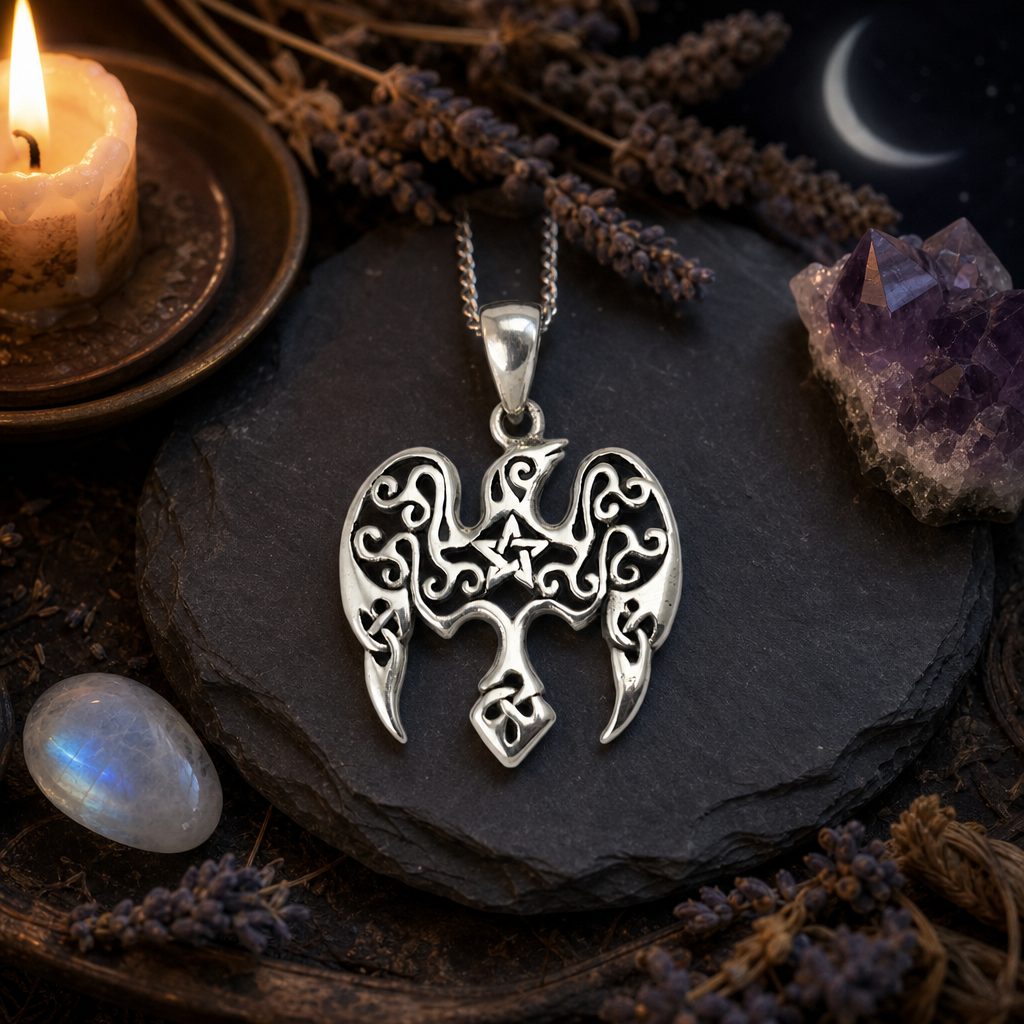 Silver Star Raven Pendant