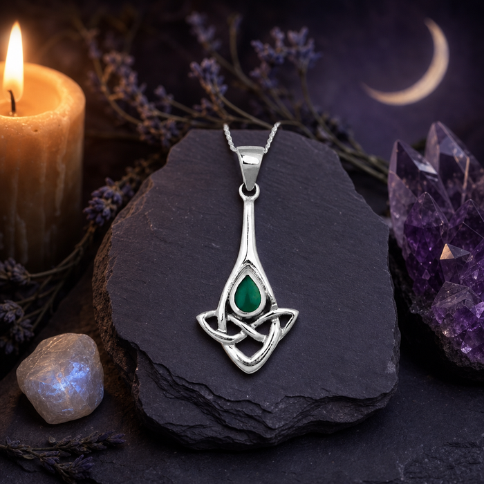 Silver Celtic Dewdrop Pendant w/Agate