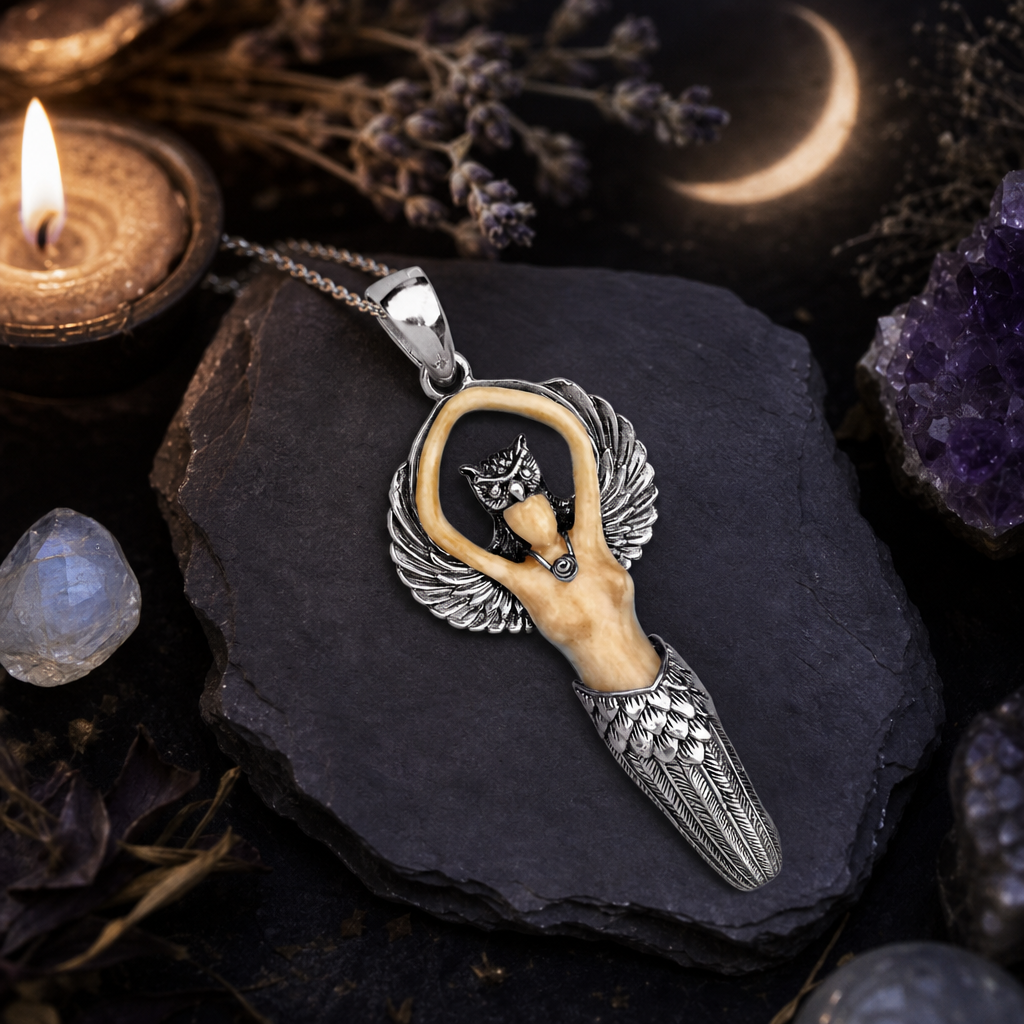 Silver Owl Goddess Pendant
