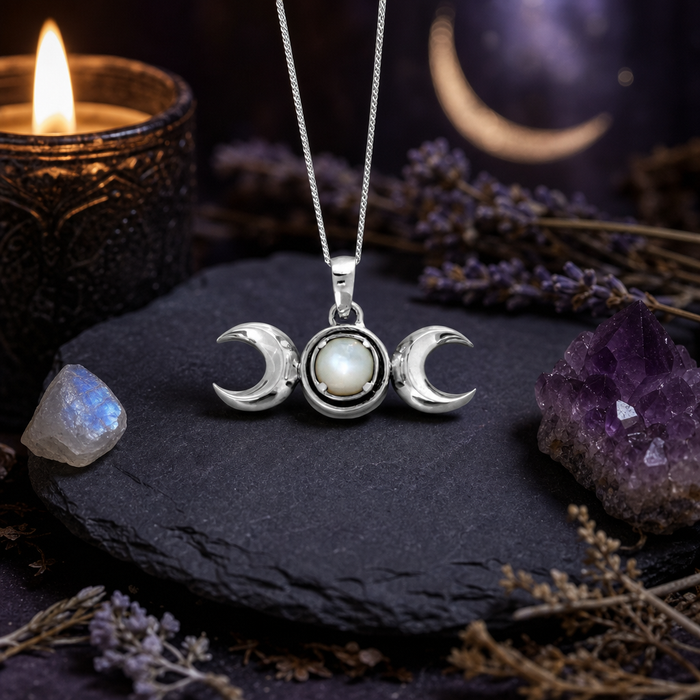 Silver Triple Moon Pendant with Mother of Pearl