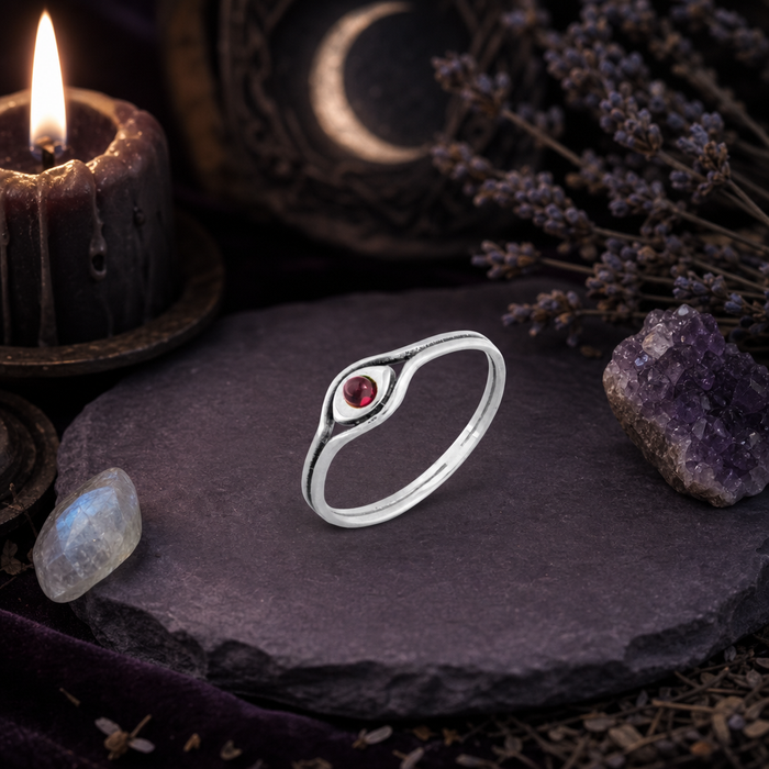 Silver Garnet Eye Ring