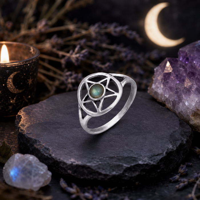 Silver Labradorite Pentacle Ring