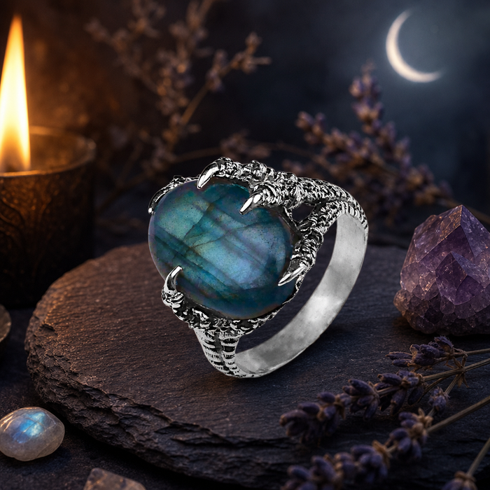 Silver Labradorite Dragon's Claw Ring