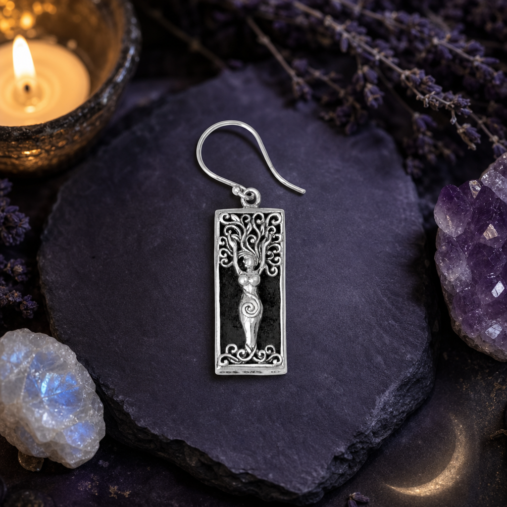 Silver Dryad Earrings w/ Lava Stone