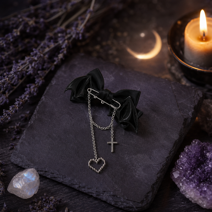 Gothic Bat-Wing Cross Chain Bow Hair Clips