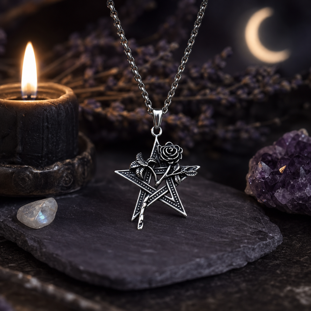 Rose And Pentagram Pendant