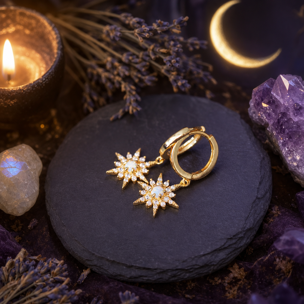 Gold Star Charm Hoop Earrings