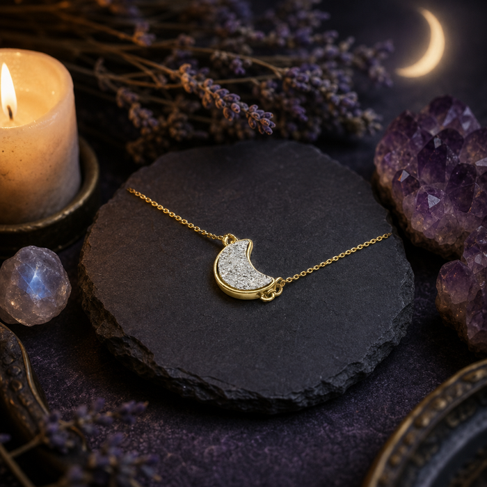 Crescent Moon Druzy Bracelet Adjustable Celestial Talisman