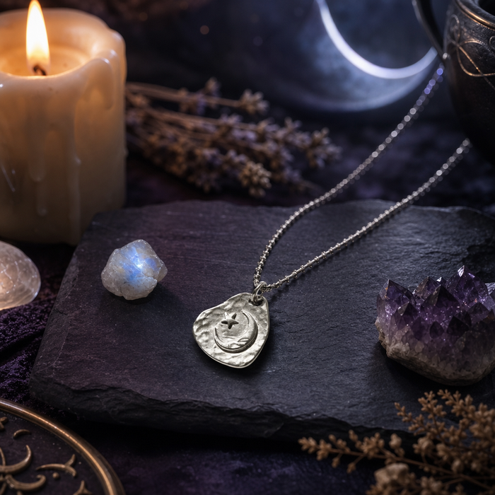 Crescent Moon & Star Necklace Gold or