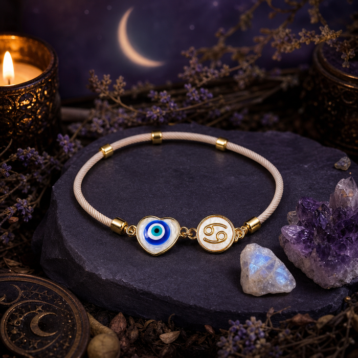 Cancer "Lunar Guardian" NFC Bracelet Set - Heart Evil Eye & Shell Zodi