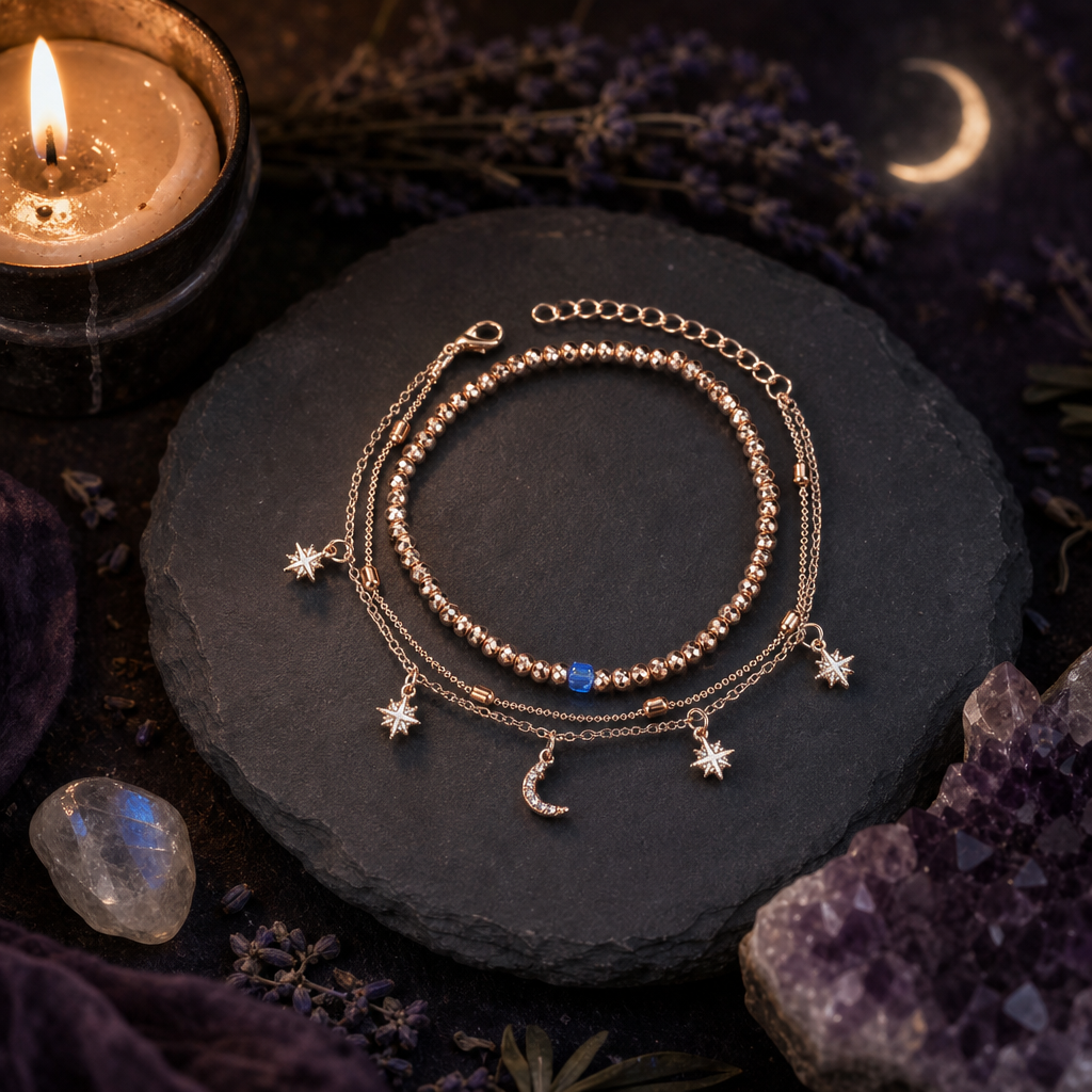 Star Moon Gold Anklet Set