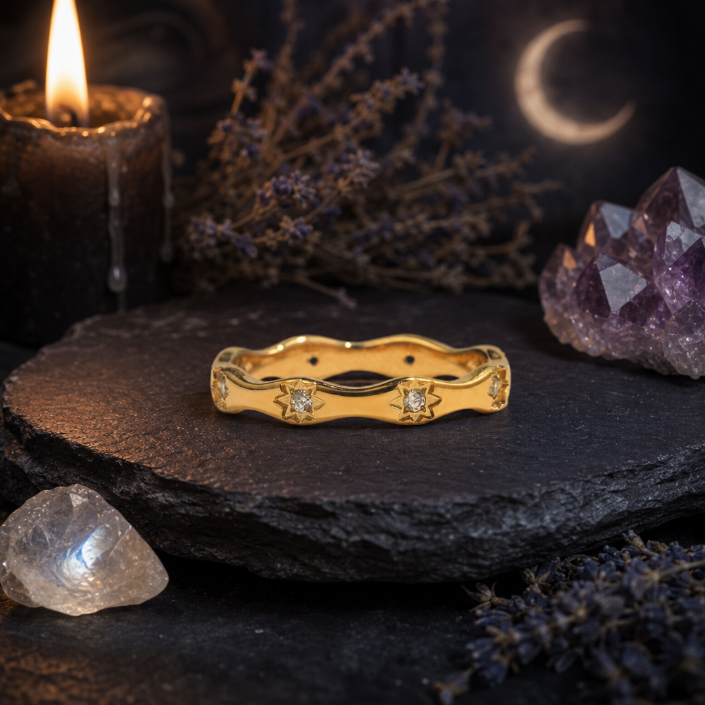 Gold Starburst CZ Ring Band