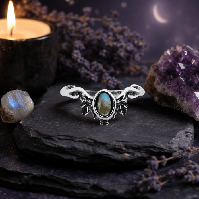 Antler Ivy Labradorite Wishbone Ring