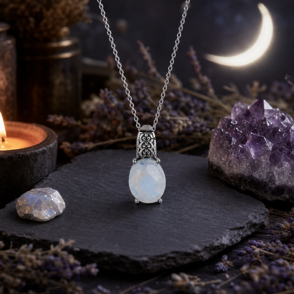 Moonstone Pendant Chain Silver Necklace